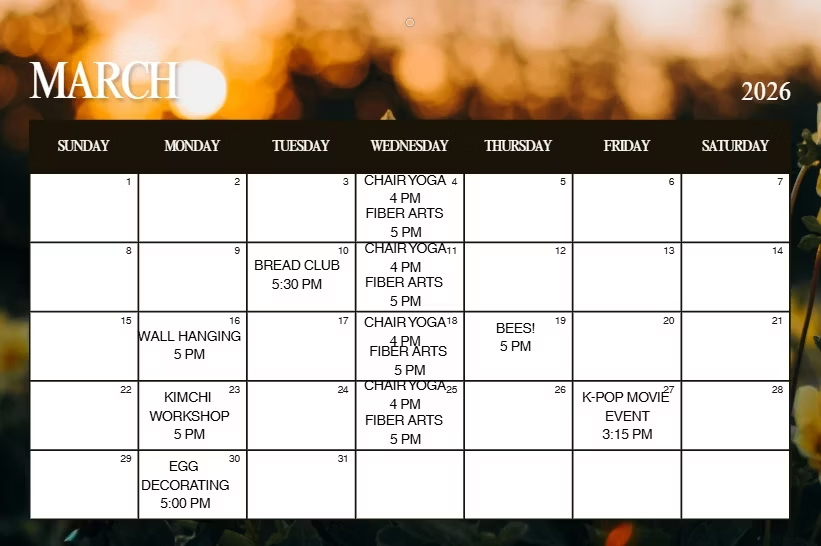 Otselic Valley Library March calendar