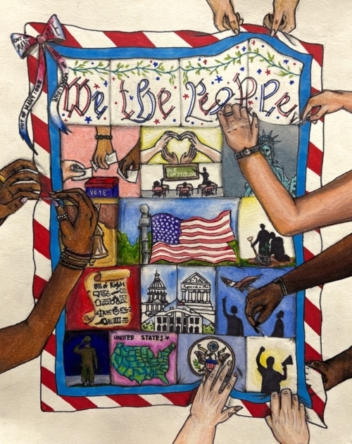 Winning poster that says "We the People"
