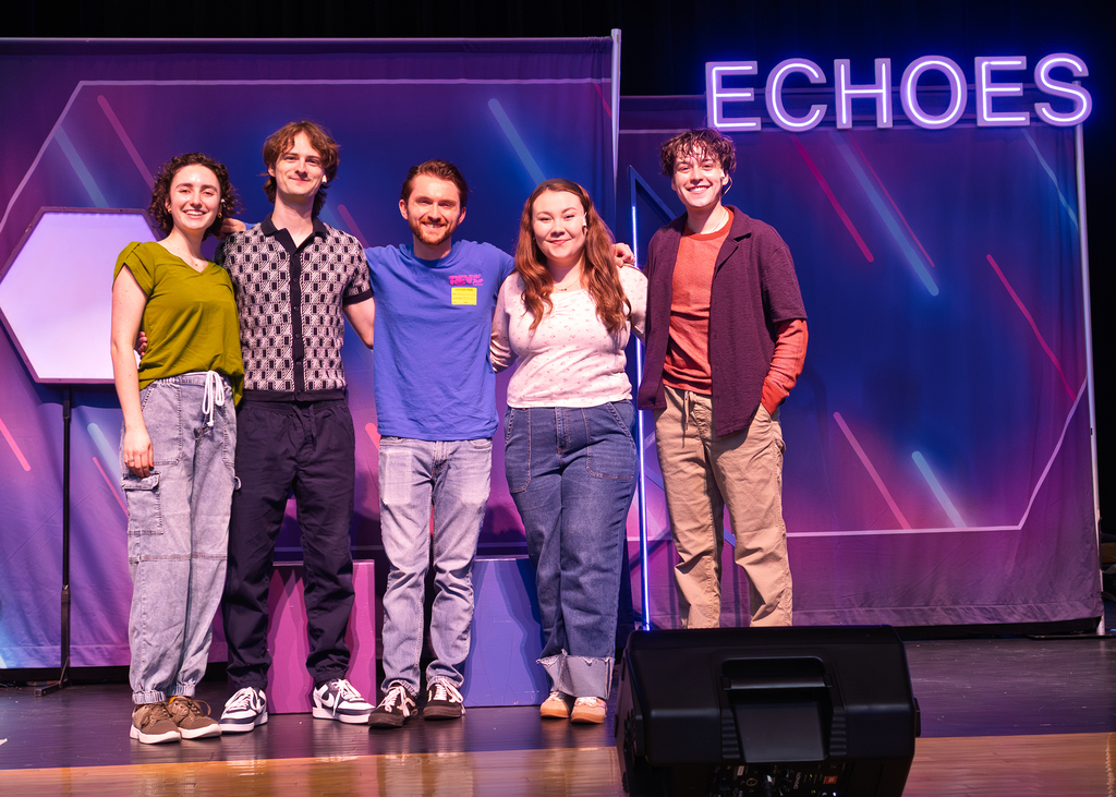 Cast and crew of ECHOES on stage