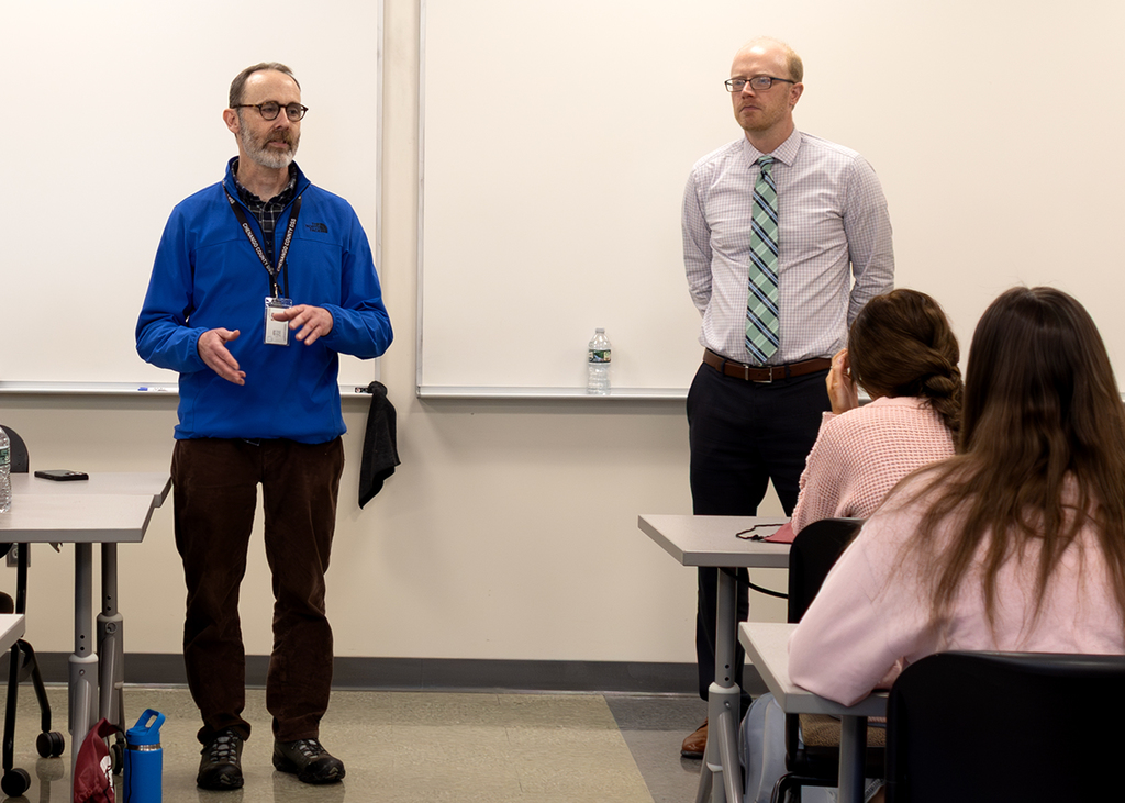 Representatives from Chenango County speak to students in the classroom