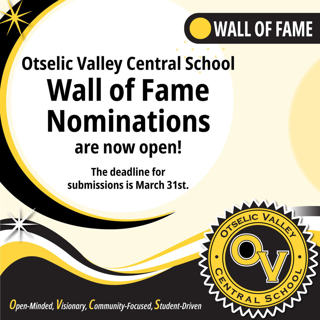 Graphic in yellow and black announcing the Wall of Fame Nominations are now open