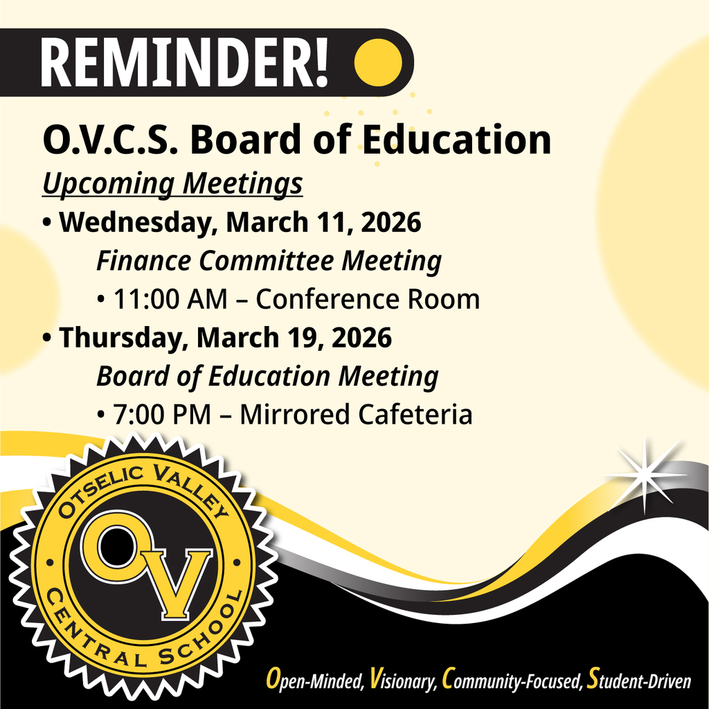 OVCS Board of Education Meeting reminders for March 2026