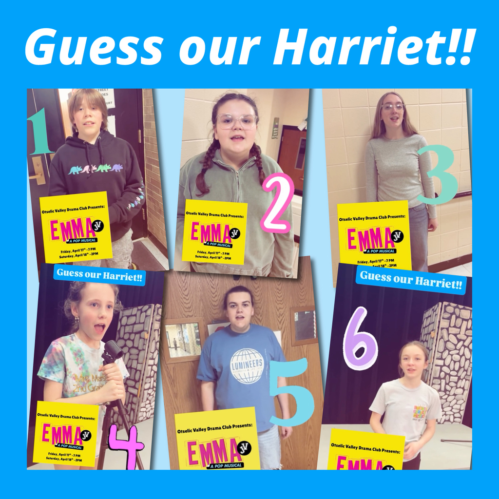 Graphic that says Guess Our Harriet with photos of 6 students singing