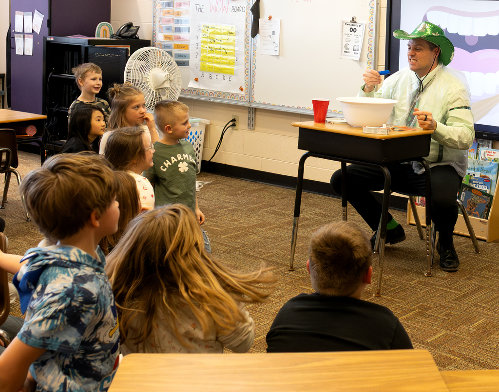 Mr. Gross getting ready to brush his teeth with a comb