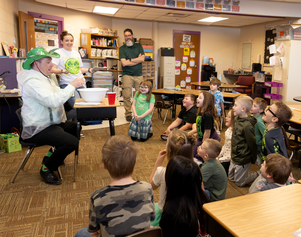 The class laughing during the lesson