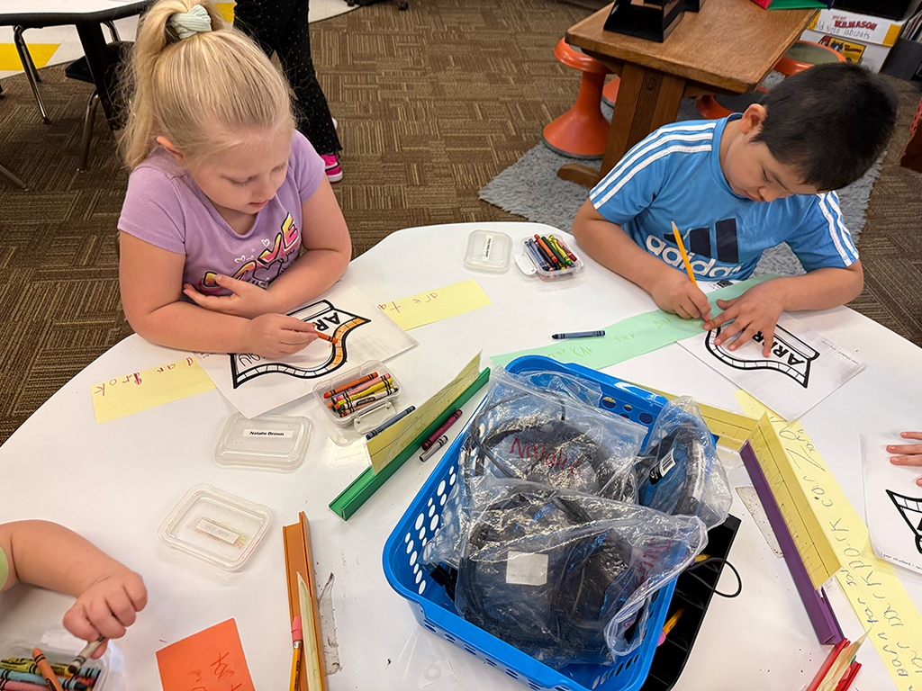 Students working on their pirate hats