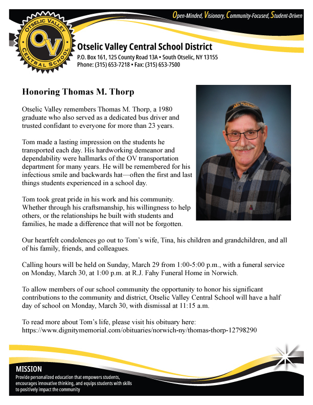 In Memoriam of Tom Thorp on Letterhead