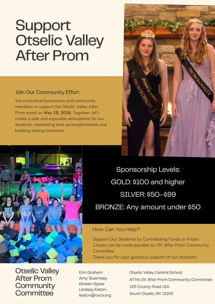 Otselic Valley After Prom Community Flyer asking for support