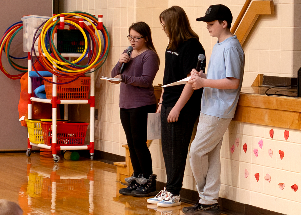 A student talks into the micorphone