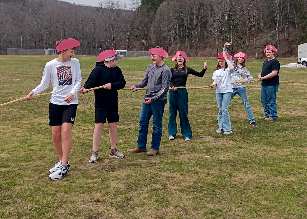 Seventh grade students participate in a tug of war