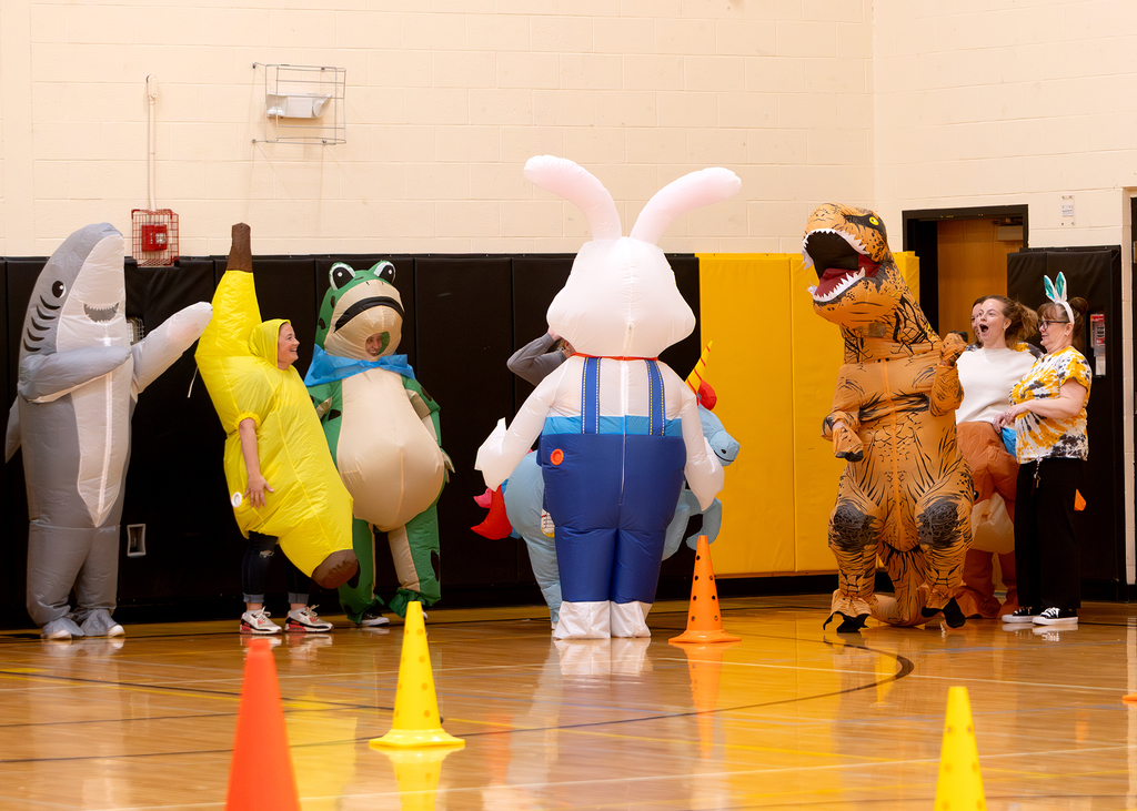 Staff dress in inflatable costumes