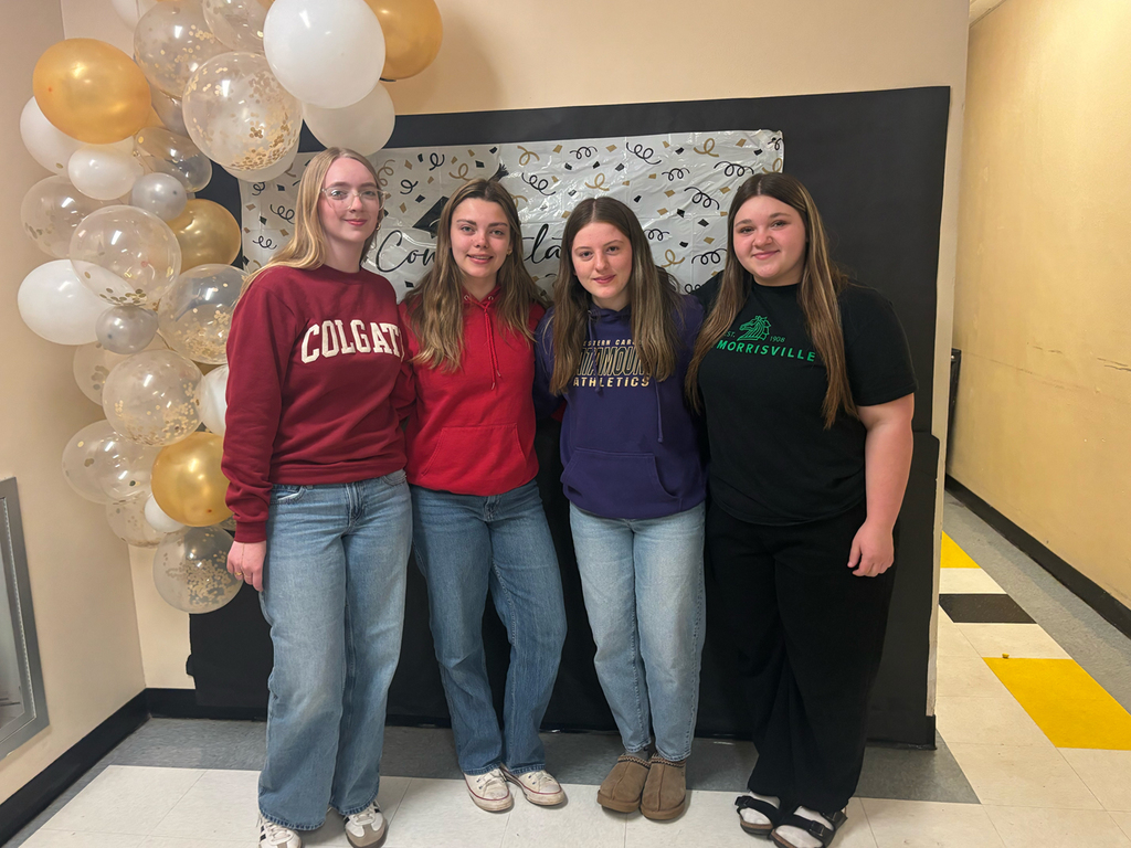 OV seniors gather for a Decision Day celebration, posing for group photos with classmates.