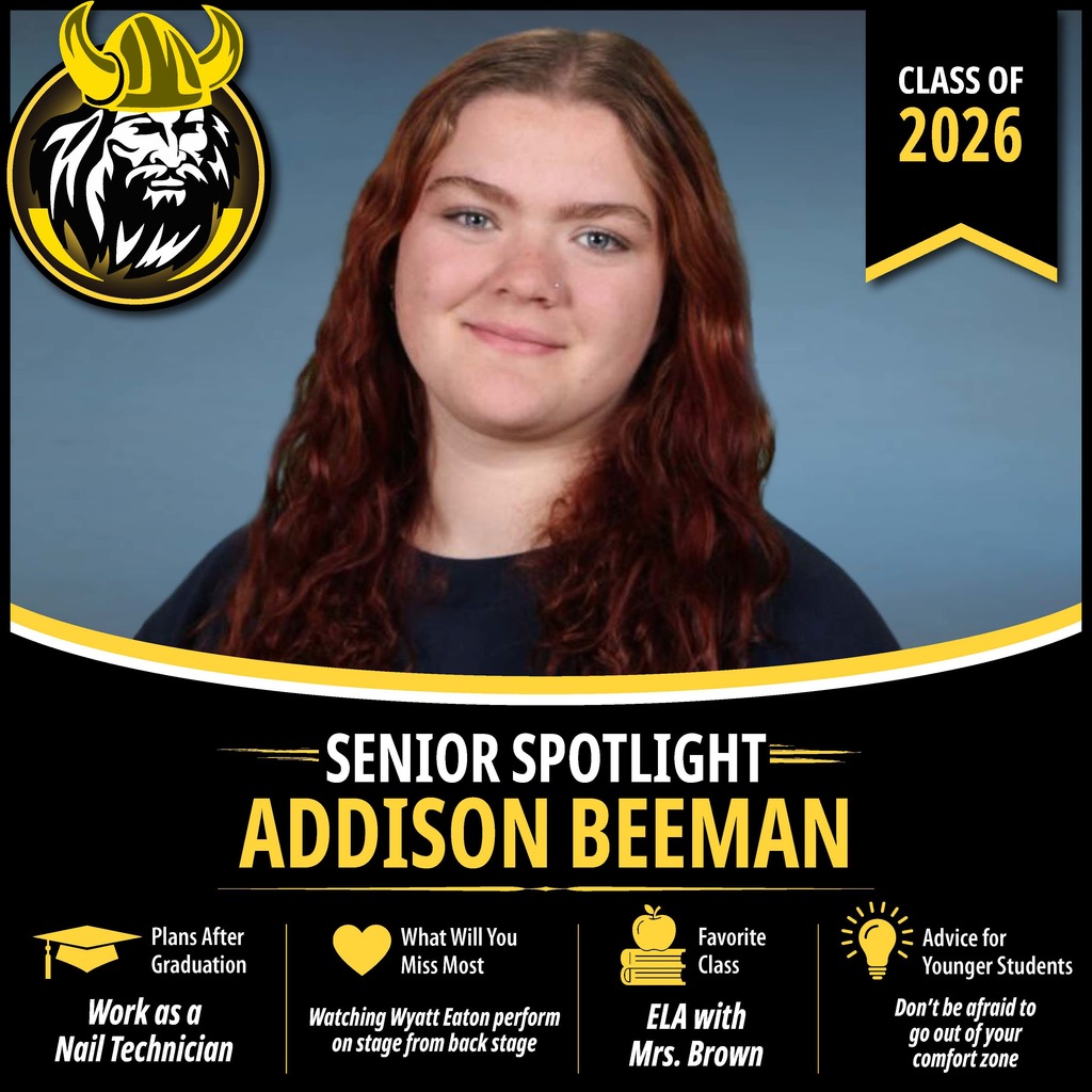 Senior Spotlight graphic featuring an OV Class of 2026 senior portrait with school branding and student highlights.