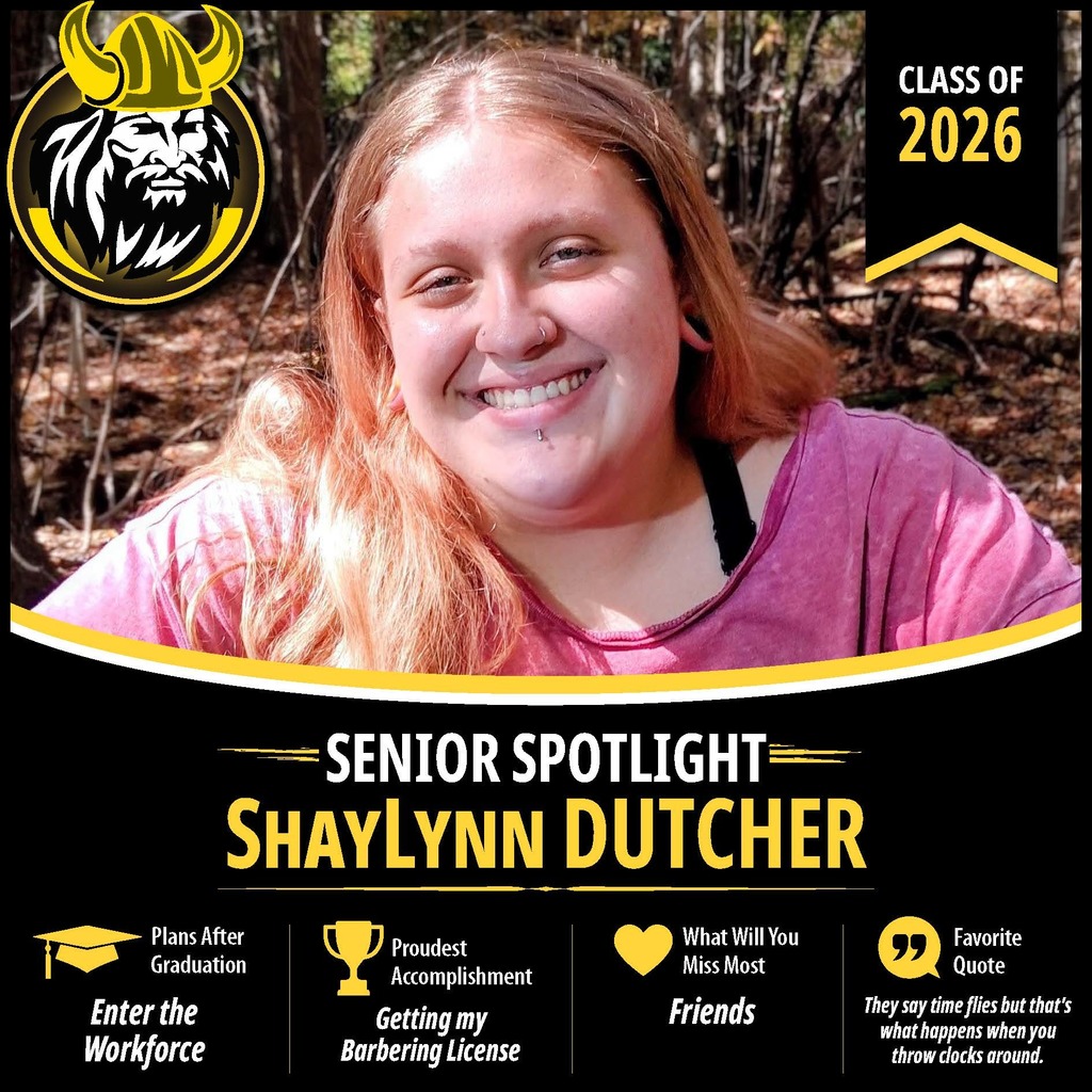 Senior Spotlight graphic featuring an OV Class of 2026 senior portrait with school branding and student highlights.
