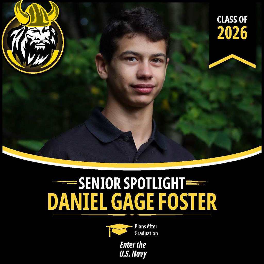 Senior Spotlight graphic featuring an OV Class of 2026 senior portrait with school branding and student highlights.