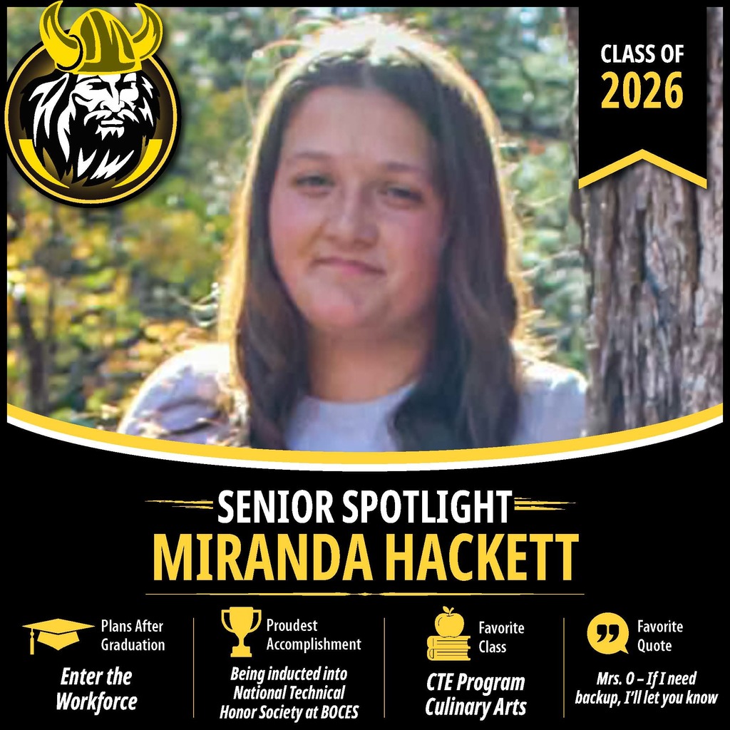 Senior Spotlight graphic featuring an OV Class of 2026 senior portrait with school branding and student highlights.