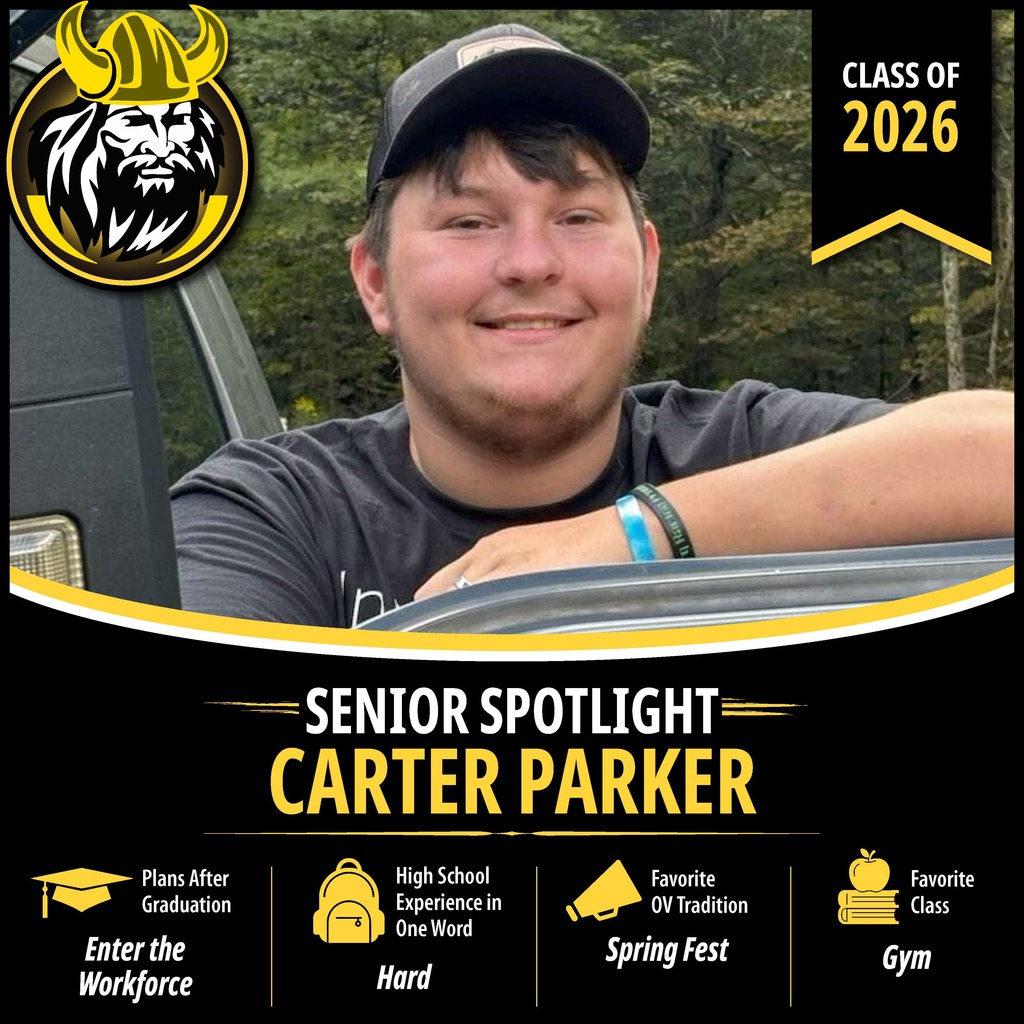 Senior Spotlight graphic featuring an OV Class of 2026 senior portrait with school branding and student highlights.