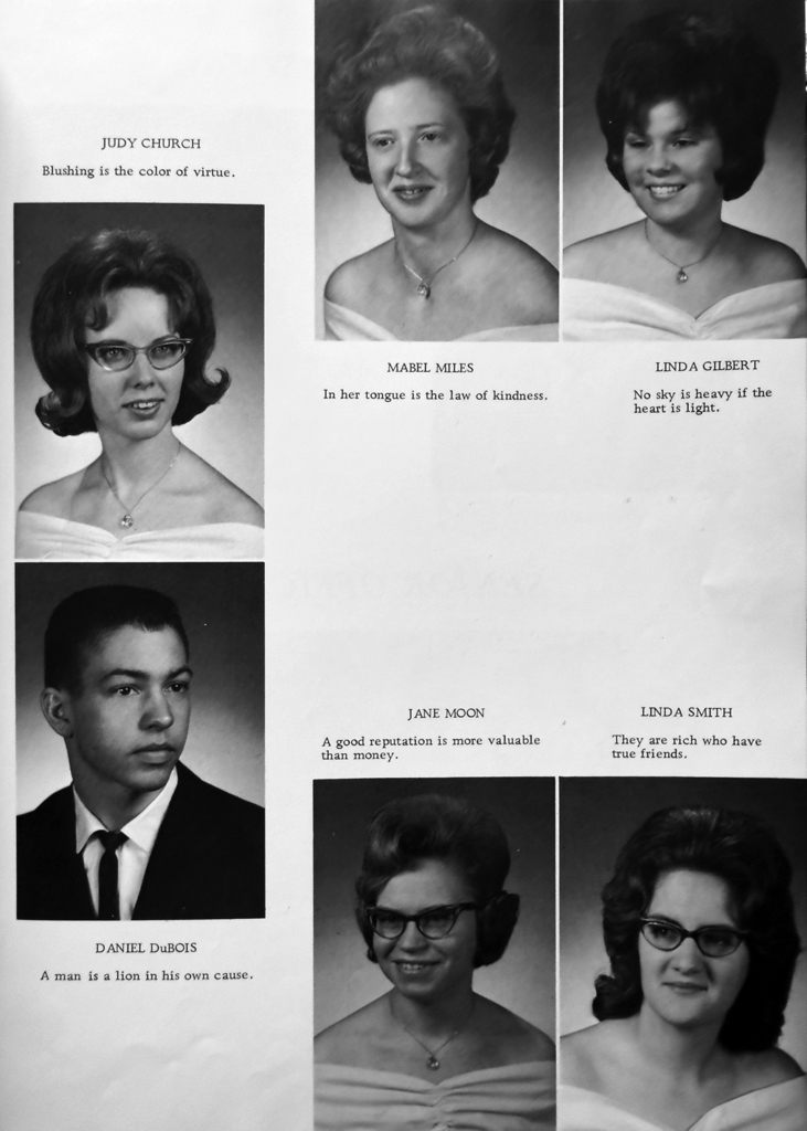 Black-and-white pages from the 1966 South Otselic yearbook The Centralian featuring senior portraits, student activities, and class information.