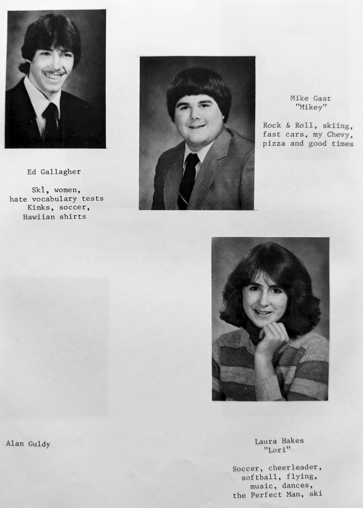 Black-and-white scanned yearbook pages from the 1986 Otselic Valley yearbook featuring senior portraits, student names, nicknames, and personal quotes/messages.