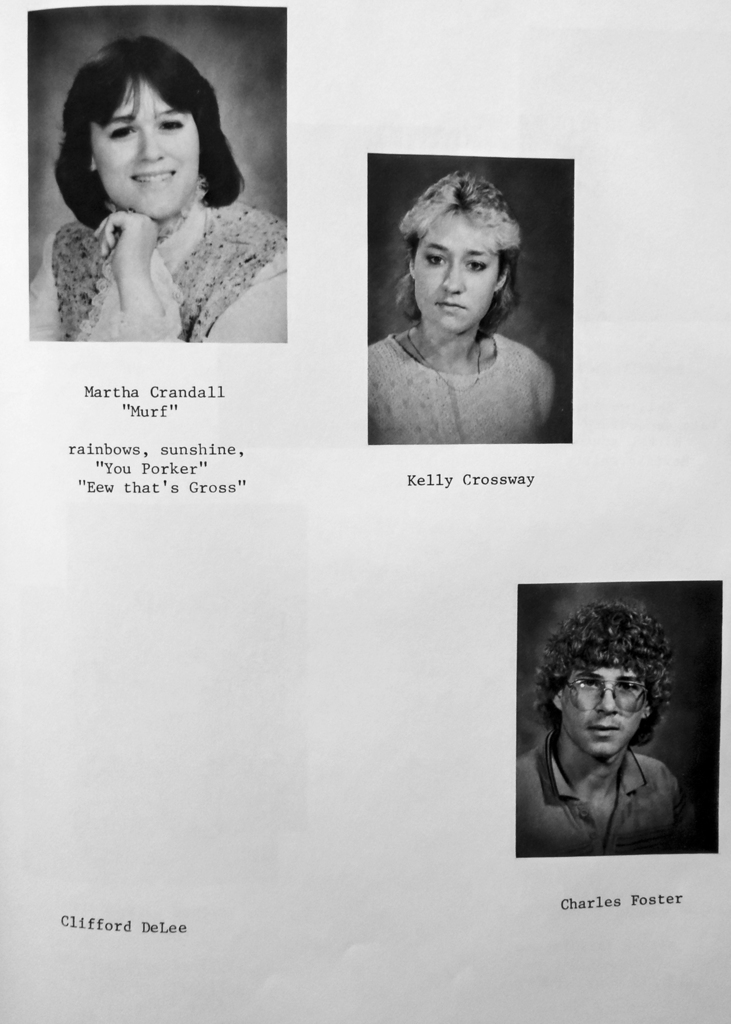 Black-and-white scanned yearbook pages from the 1986 Otselic Valley yearbook featuring senior portraits, student names, nicknames, and personal quotes/messages.