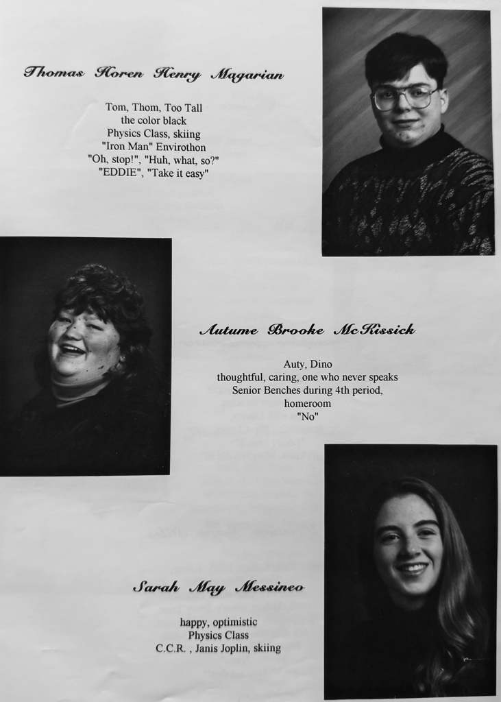 Black-and-white scanned yearbook pages from the 1996 Otselic Valley yearbook featuring senior portraits, student names, nicknames, personal quotes, and memories from graduating seniors.