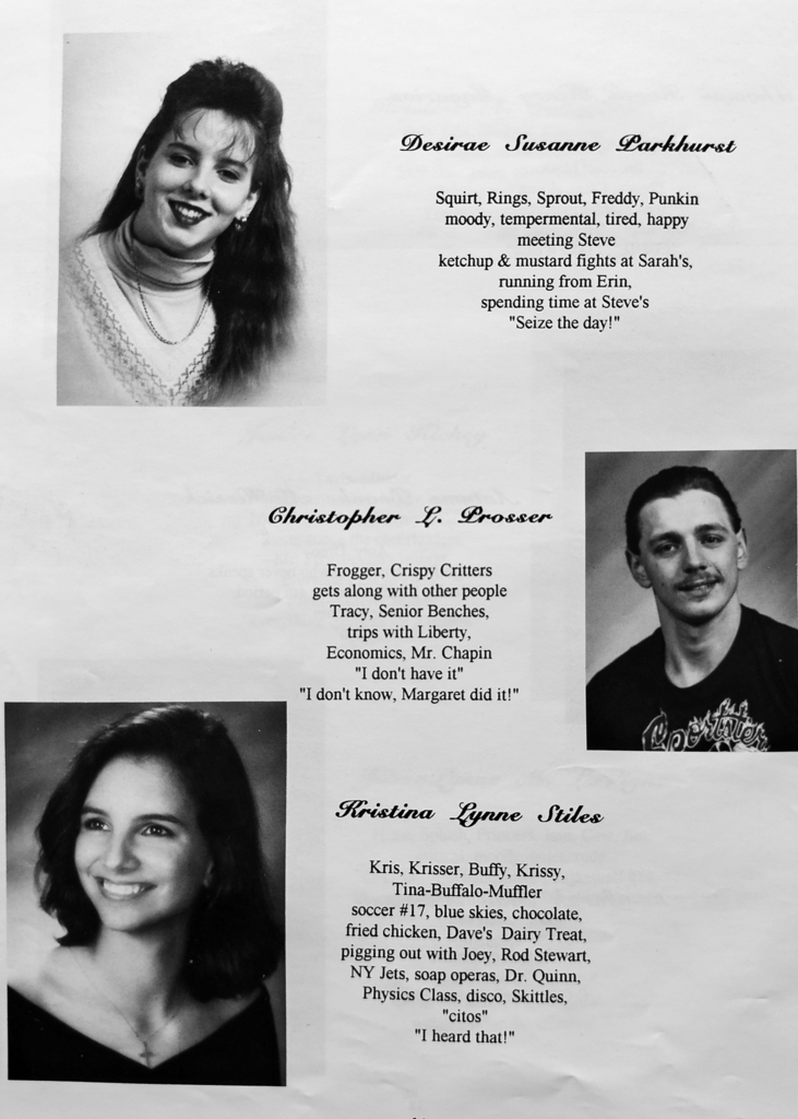 Black-and-white scanned yearbook pages from the 1996 Otselic Valley yearbook featuring senior portraits, student names, nicknames, personal quotes, and memories from graduating seniors.