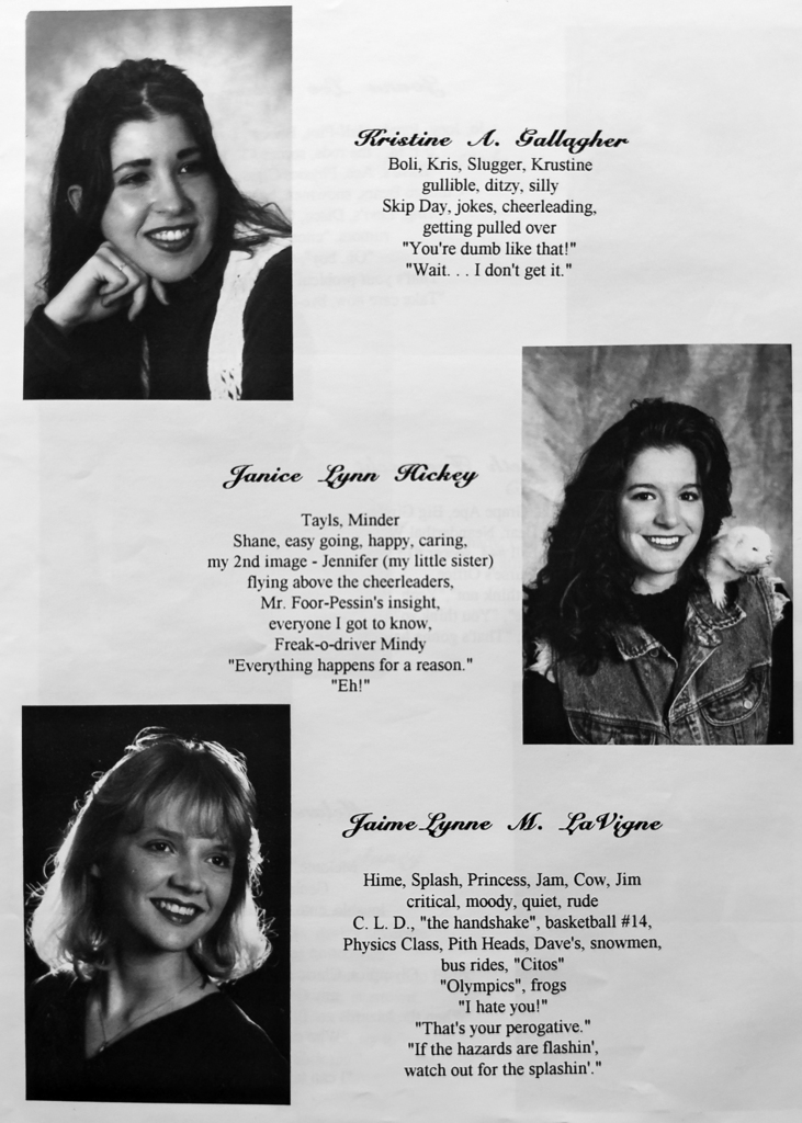 Black-and-white scanned yearbook pages from the 1996 Otselic Valley yearbook featuring senior portraits, student names, nicknames, personal quotes, and memories from graduating seniors.