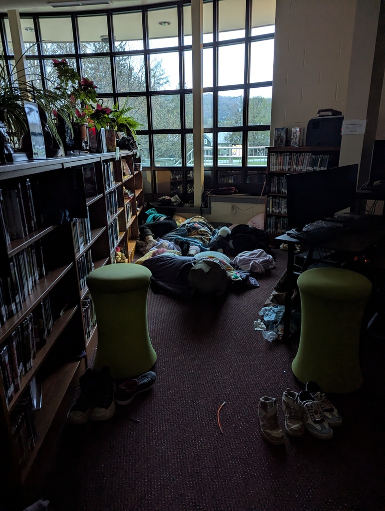 Students sleeping in the library