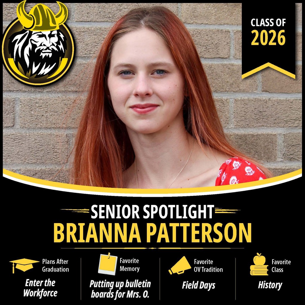 Senior Spotlight graphic featuring an OV Class of 2026 senior portrait with school branding and student highlights.