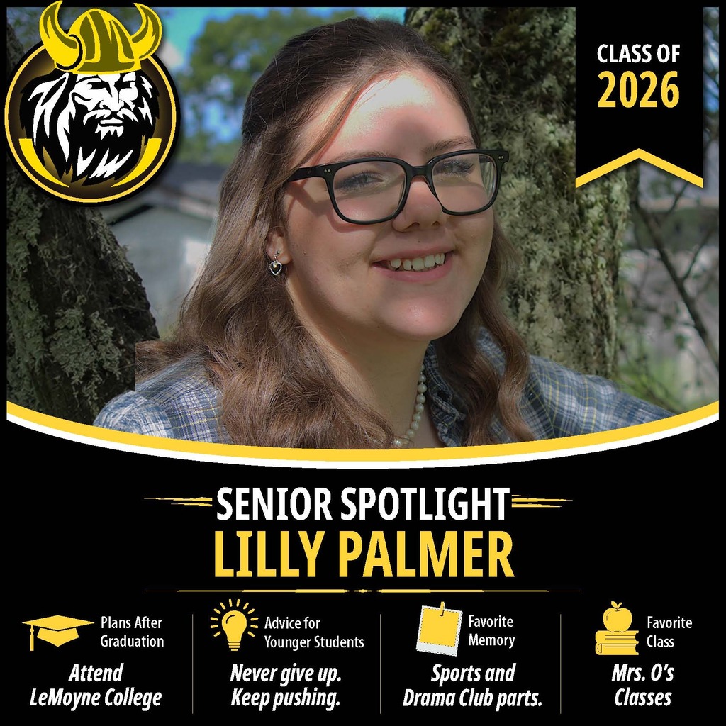 Senior Spotlight graphic featuring an OV Class of 2026 senior portrait with school branding and student highlights.