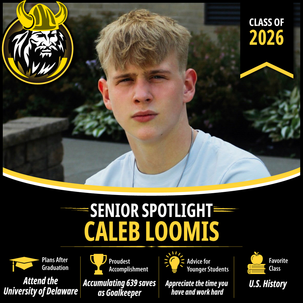 Senior Spotlight graphic featuring an OV Class of 2026 senior portrait with school branding and student highlights.