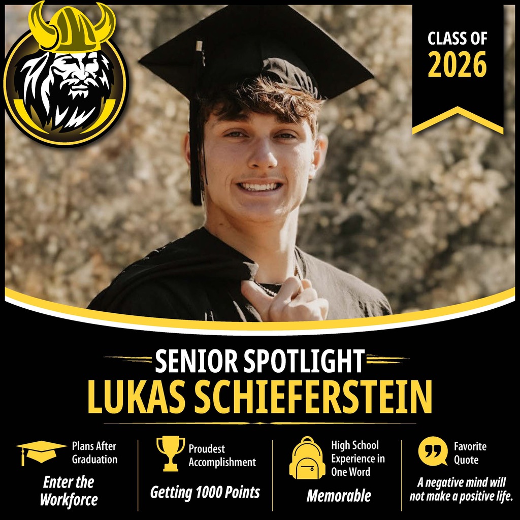 Senior Spotlight graphic featuring an OV Class of 2026 senior portrait with school branding and student highlights.