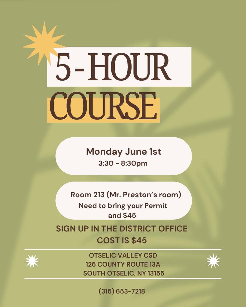 Poster for 5 hour course on Monday, June 1st