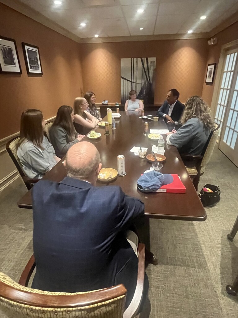 OV Students in Mrs. O's class meet with NBT Executives about the impact of losing a local bank branch