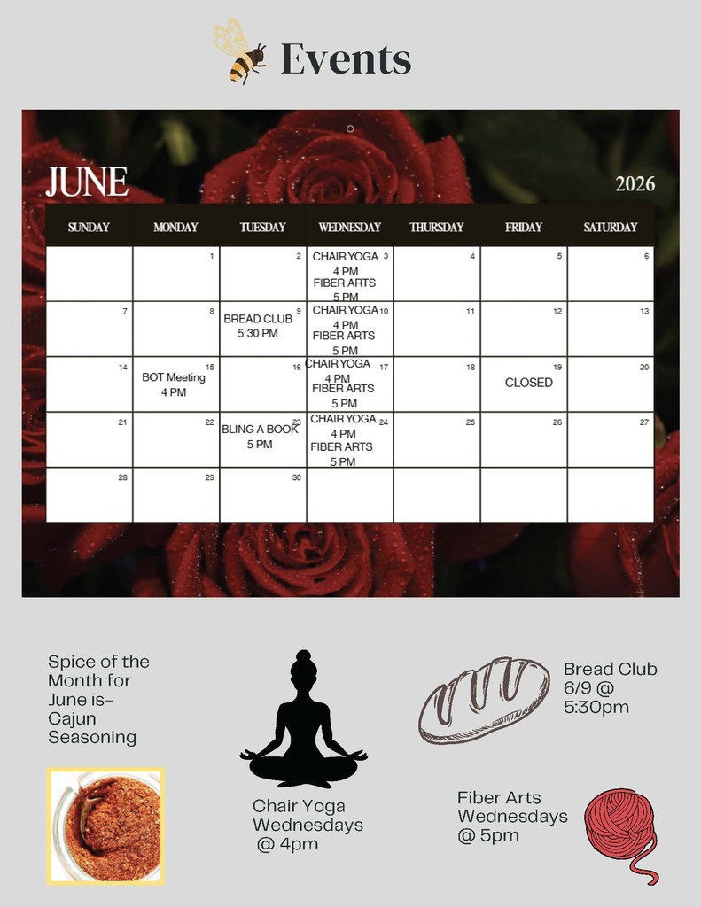 The June calendar for the OV Library