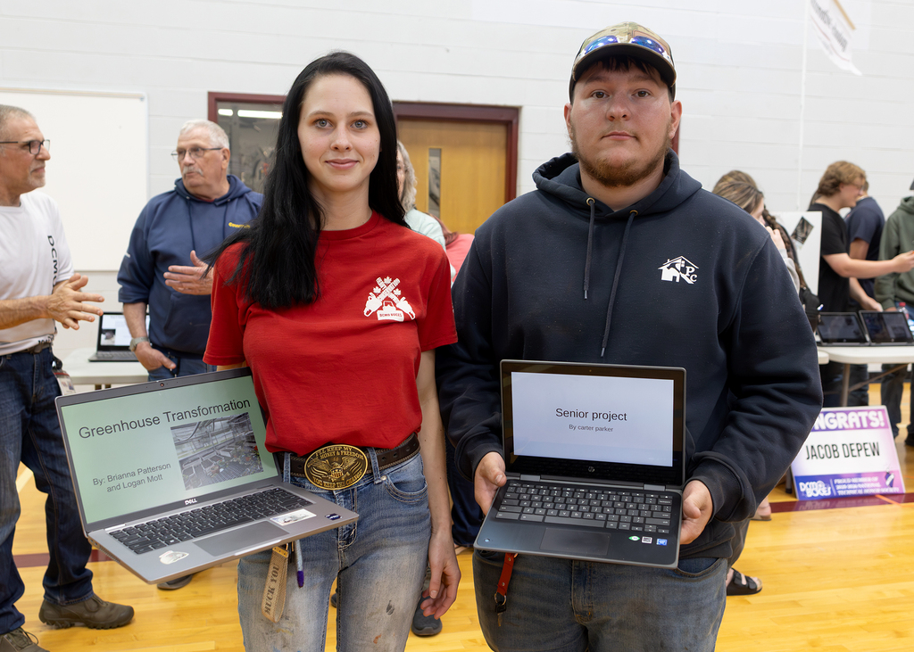 Photos from the DCMO BOCES Senior Showcase featuring Otselic Valley seniors presenting Career and Technical Education projects