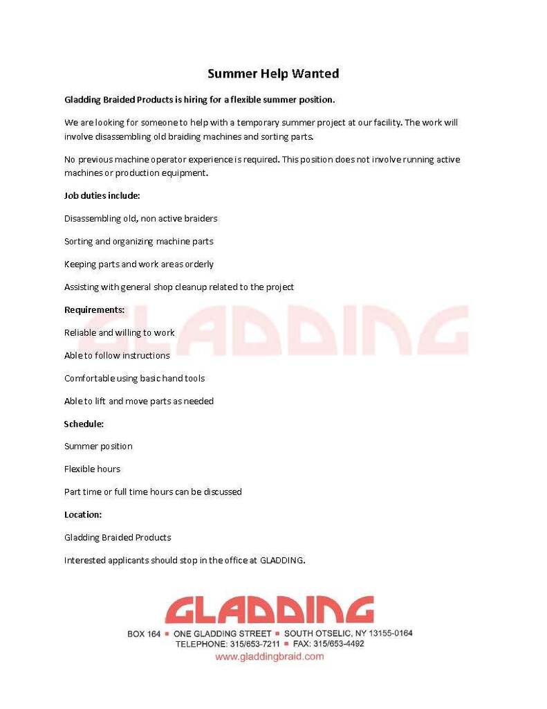 Job posting for Gladding