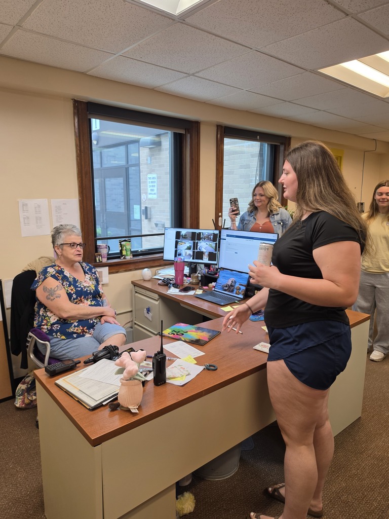 Photos of Mrs. Tina Cruikshank and Otselic Valley students recognizing her as the recipient of the Class of 2026 yearbook dedication.