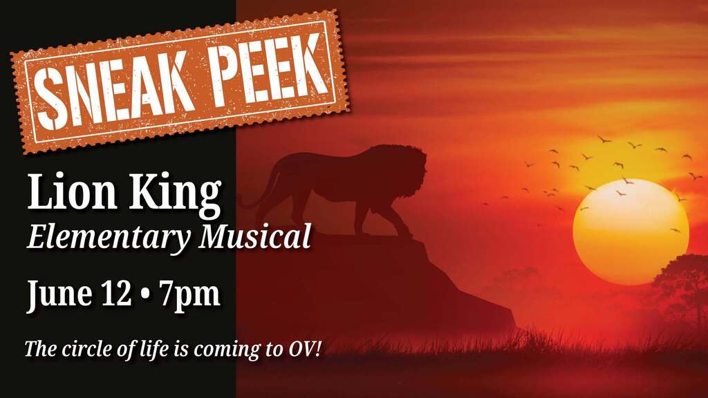 Promotional image for the OV Drama Club production of Disney's The Lion King KIDS. Information includes the performance date, time, location, and ticket prices.