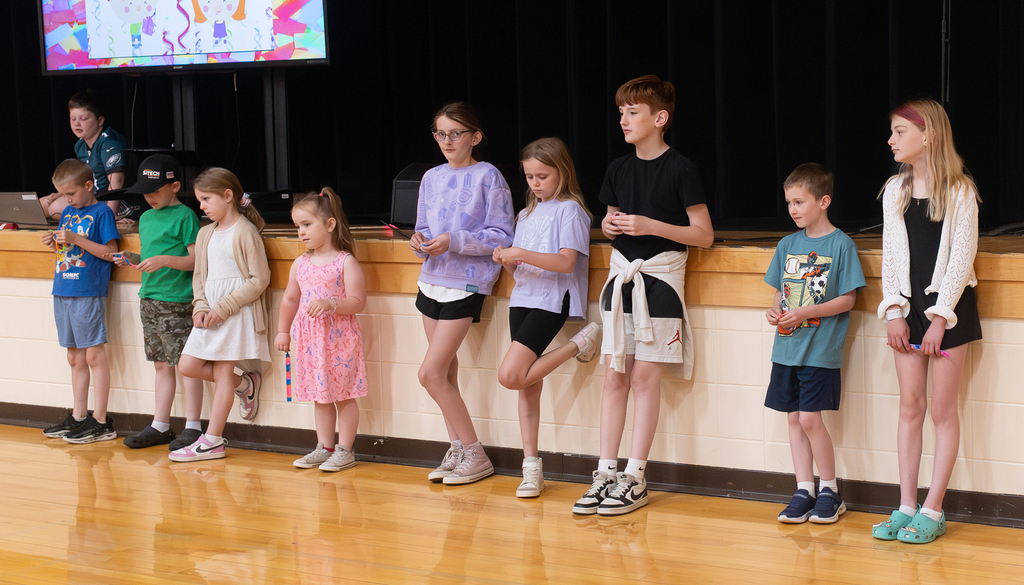 Students participate in Otselic Valley's final Morning Program of the school year, including student announcements, Kids with Character, birthday celebrations, and OV's Got Talent performances.