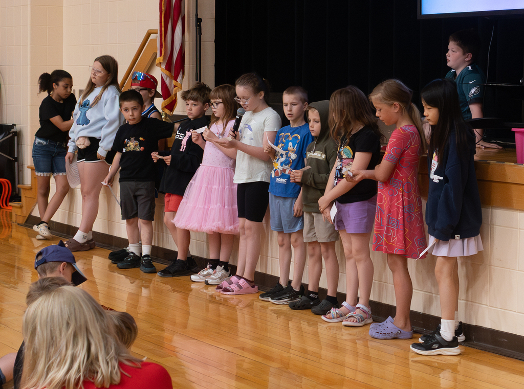 Students participate in Otselic Valley's final Morning Program of the school year, including student announcements, Kids with Character, birthday celebrations, and OV's Got Talent performances.