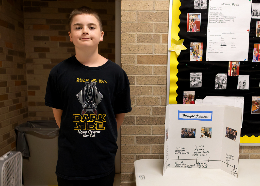 Fourth and fifth grade students participate in a Wax Museum project at Otselic Valley. Students dress as historical figures and notable individuals while presenting information and answering questions from visitors who toured the exhibits.