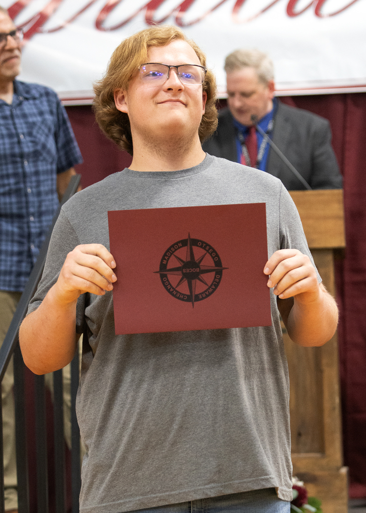 Students pose with certificates during the Alan D. Pole Campus Career and Technical Education Student Recognition Night.