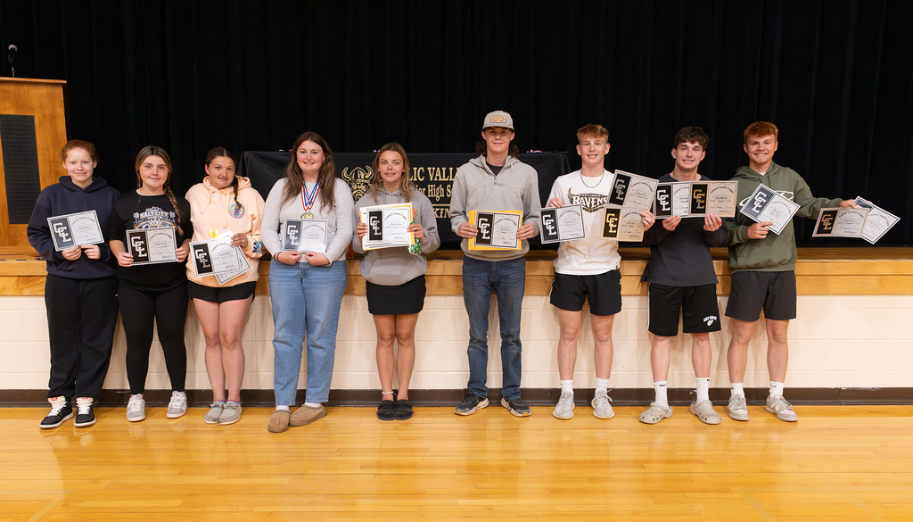 Students are recognized for academic, athletic, leadership, and service achievements at the Otselic Valley Awards Assembly.