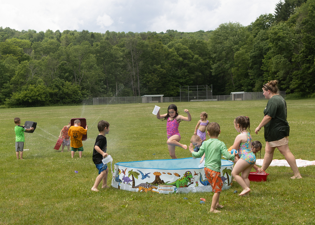 Pre-K students enjoy water activities and outdoor fun during Water Fun Day at Otselic Valley.