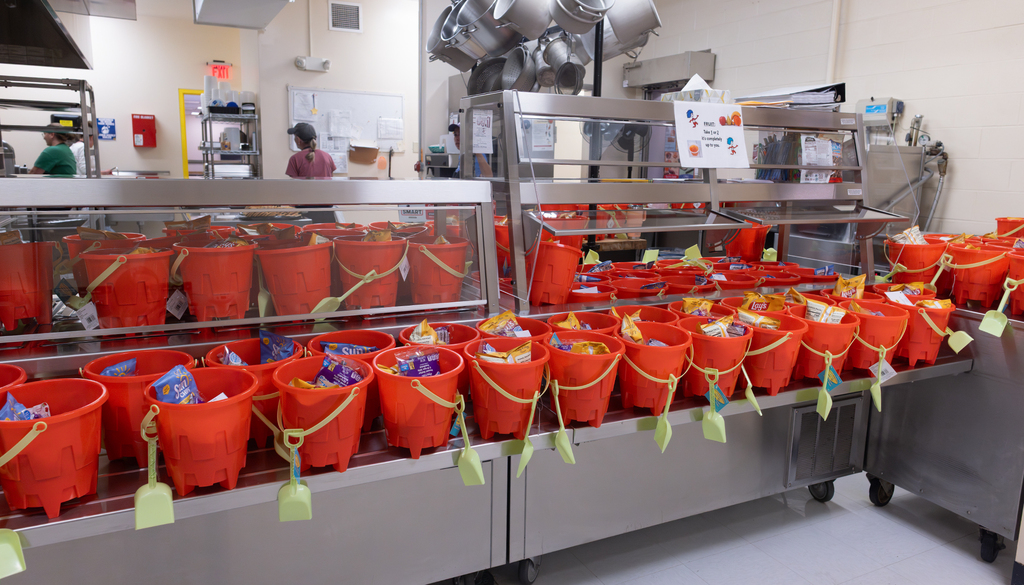 Our cafeteria staff served the last lunch of the year in these fun beach pails