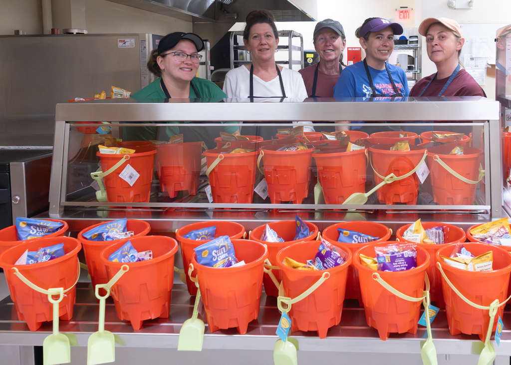 Our cafeteria staff served the last lunch of the year in these fun beach pails