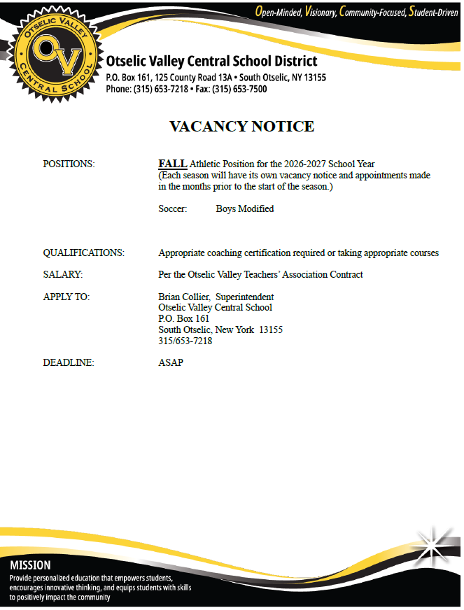 Boys Modified Soccer Coach Vacancy