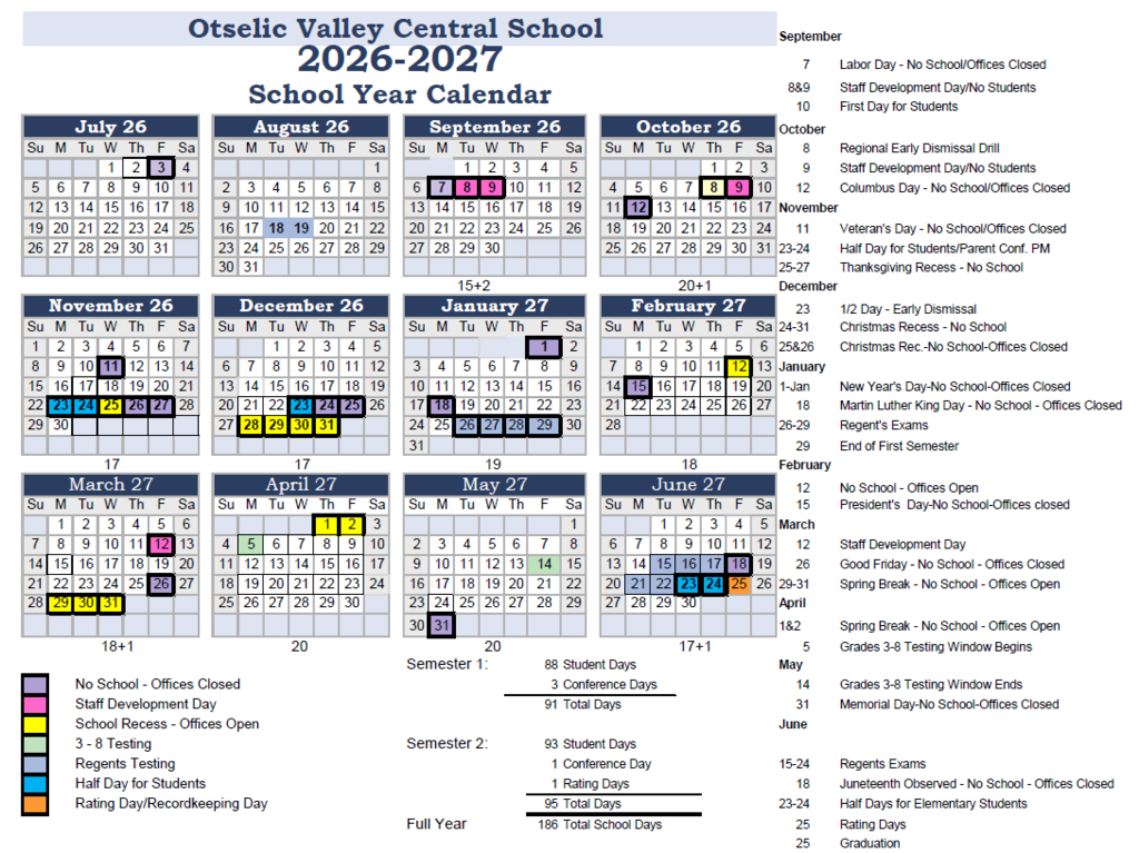 26-27 OV School Calendar