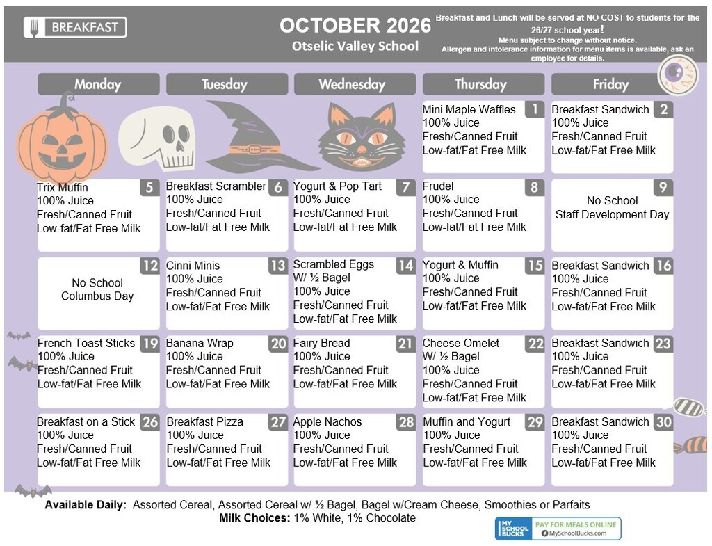 October Breakfast Menu